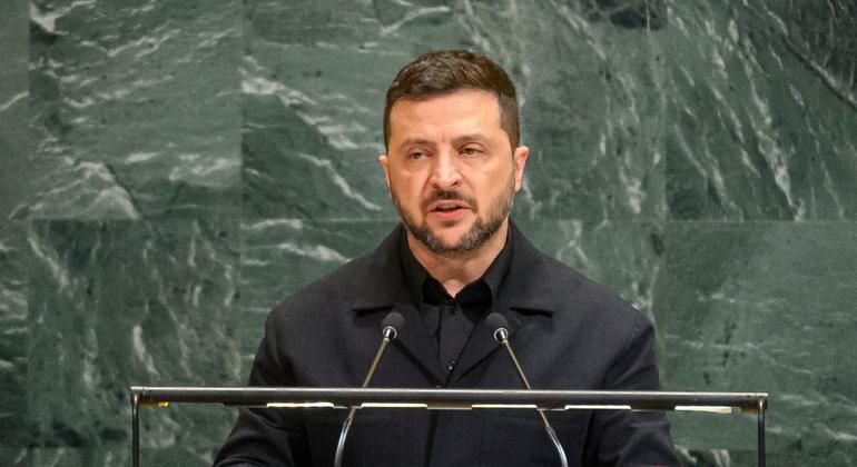 Le président ukrainien, Volodymyr Zelensky, au deuxième jour du débat de la 80e session de l’Assemblée générale de l'ONU.