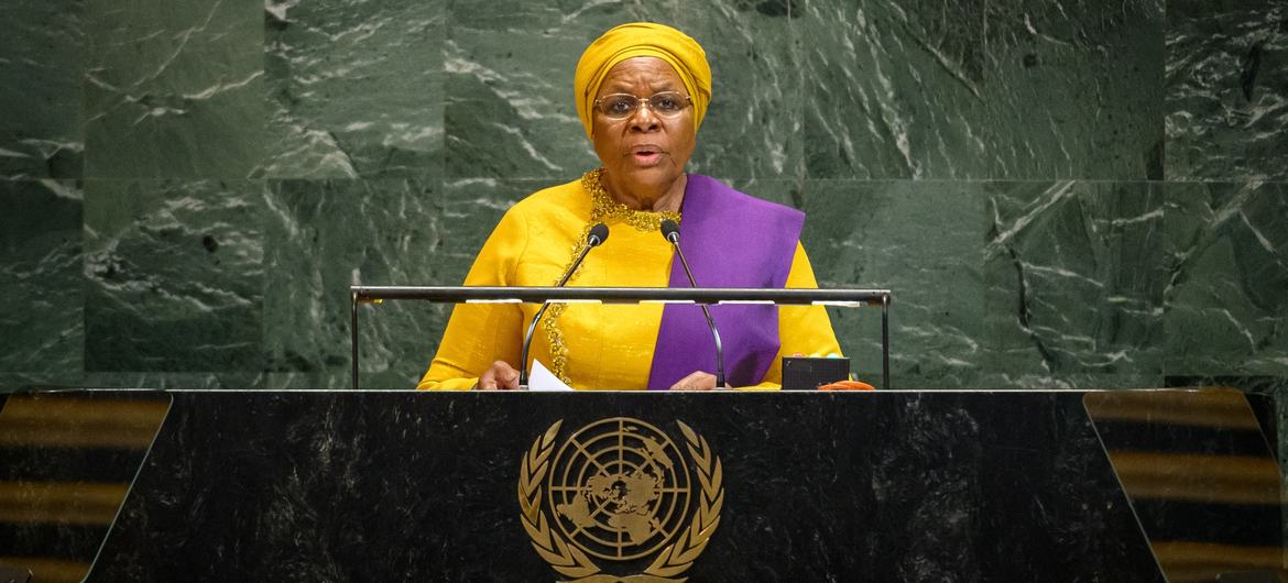President Netumbo Nandi-Ndaitwah of Namibia addresses the general debate of the General Assembly's eightieth session.