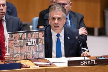 El ministro de Asuntos Exteriores de Israel, Eli Cohen, interviene en la reunión del Consejo de Seguridad de la ONU sobre la situación en Oriente Medio, incluida la cuestión palestina.
