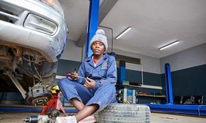 Irene Odour is learning mechanic skills in Nairobi, Kenya.