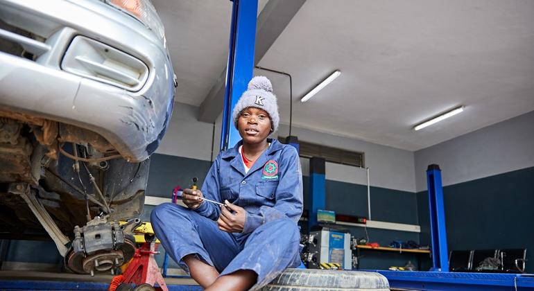 Irene Odour is learning mechanic skills in Nairobi, Kenya.