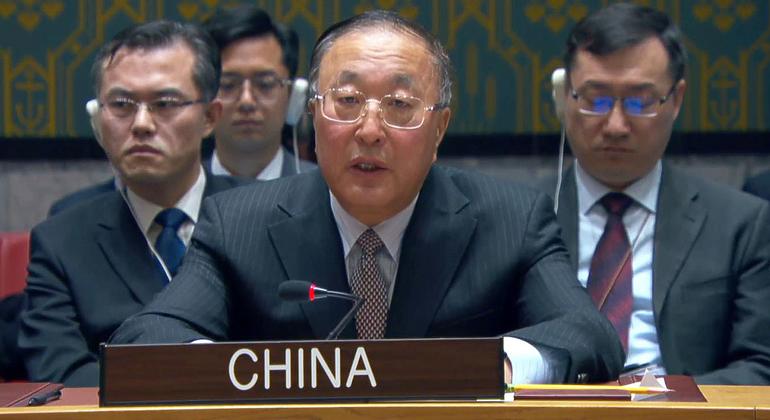 中国常驻联合国代表张军在安理会发言。