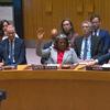 Ambassador Linda Thomas-Greenfield, Permanent Representative of the United States to the UN, casts her abstention during voting on the resolution demanding an immediate ceasefire in Gaza for the month of Ramadan.