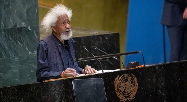 Wole Soyinka speaking at the conference