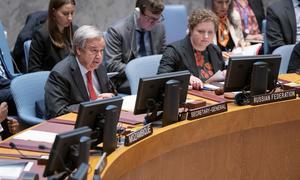 UN Secretary-General António Guterres addresses an emergency session of the UN Security Council on Sudan at UN headquarters in New York.