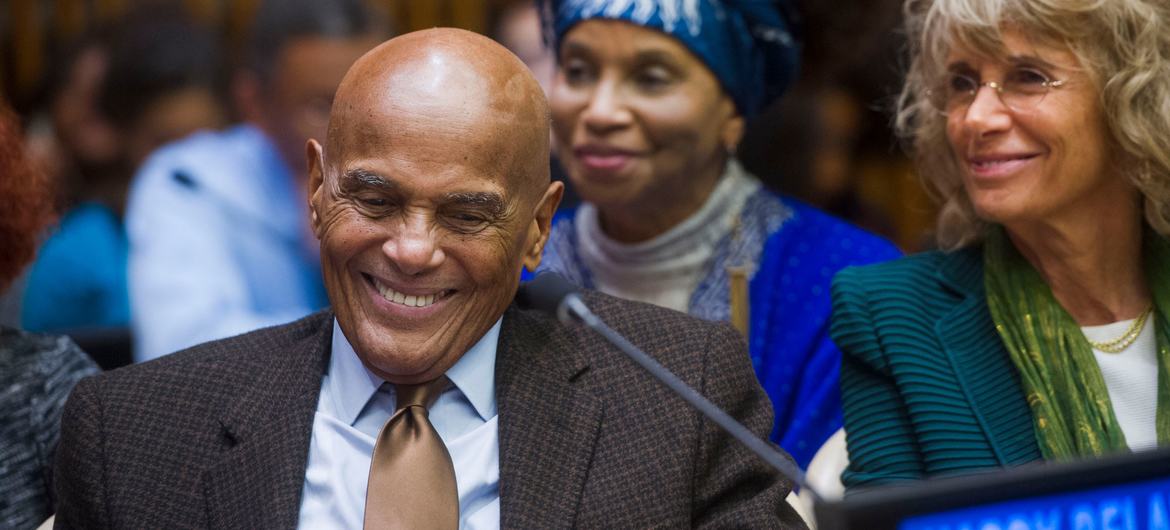 UNICEF Goodwill Ambassador Harry Belafonte takes part in a special event at UN Headquarters in New York in 2015 on Confronting Structural Racism against People of African Descent. (file)