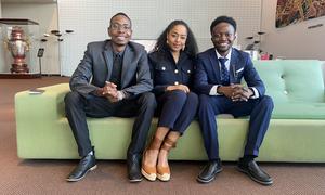 Young Leaders for the SDGS Paul Ndhlovu, Mayada Adil, and Gibson Kawago ((l to r).