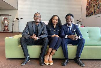 Young Leaders for the SDGS Paul Ndhlovu, Mayada Adil, and Gibson Kawago ((l to r).