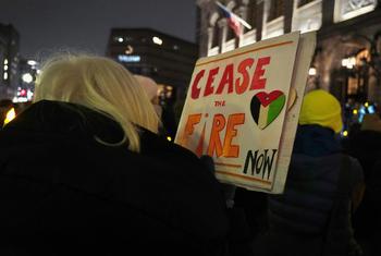 波士顿示威者要求加沙战争停火。