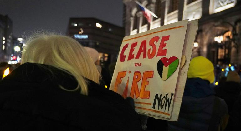 Demonstrators in Boston protesting for a ceasefire to the Gaza war.
