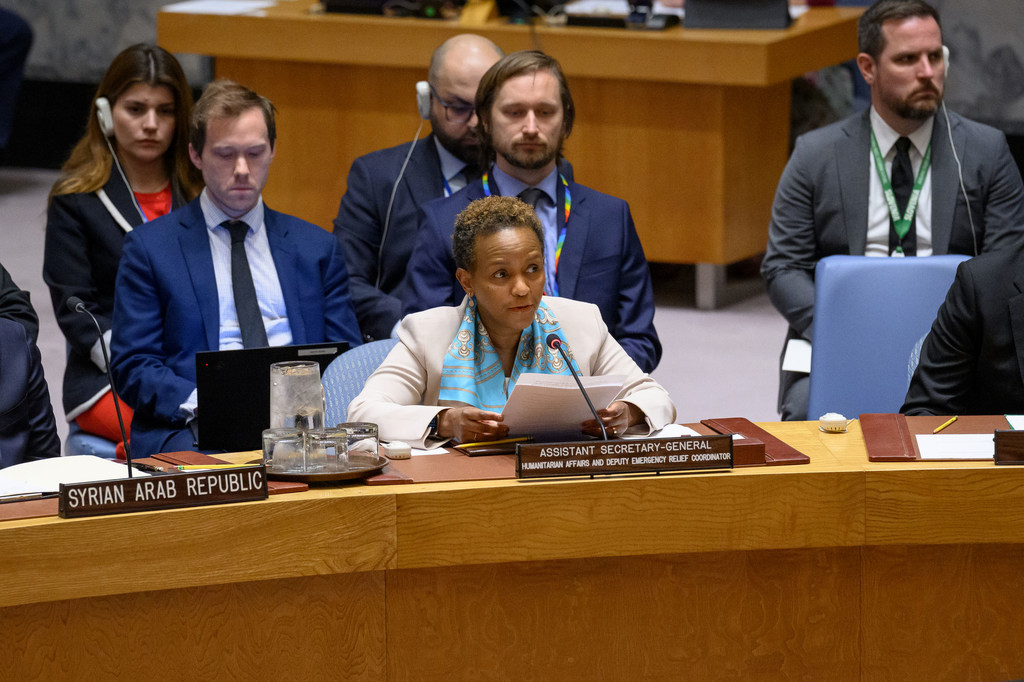 Joyce Msuya, la Sous-secrétaire générale de l'ONU aux affaires humanitaires, lors de la réunion du Conseil de sécurité sur la Syrie.