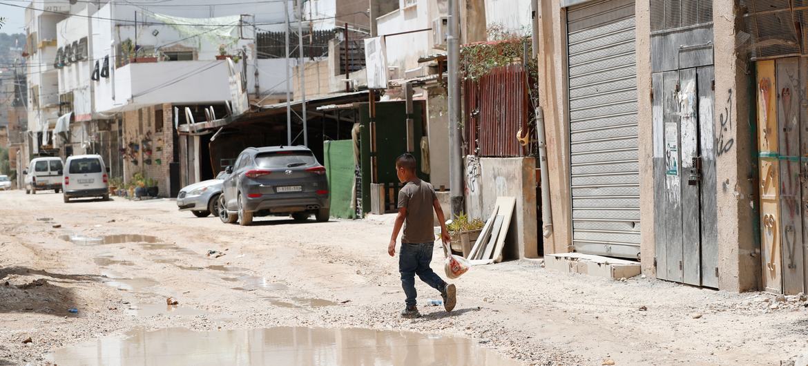 Destruction of roads, buildings, and infrastructure due to the ongoing escalation of violence in Jenin, in the occupied West Bank.