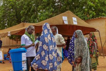 尼日尔巴莱亚拉地区的流离失所者正在领取现金援助。