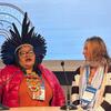A líder indígena Uruba Pataxó participa de um painel com a pesquisadora Marcia Camargo durante a Semana Mundial da Água.