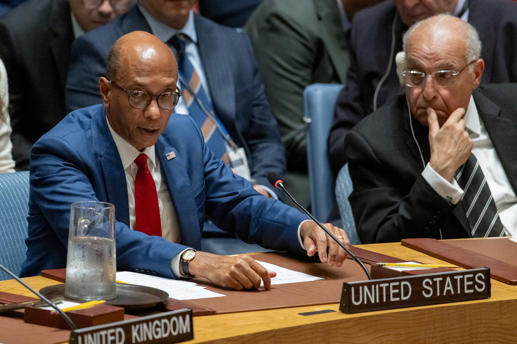 US Ambassador Robert Wood  addresses the Security Council meeting on Lebanon.