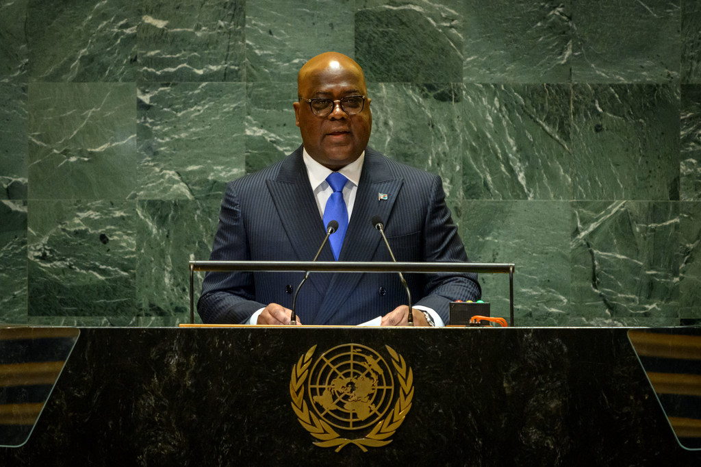 Rais Félix-Antoine Tshisekedi Tshilombo wa Jamhuri ya Kidemokrasia ya Kongo akihutubia mjadala mkuu wa kikao cha sabini na tisa cha Baraza Kuu.