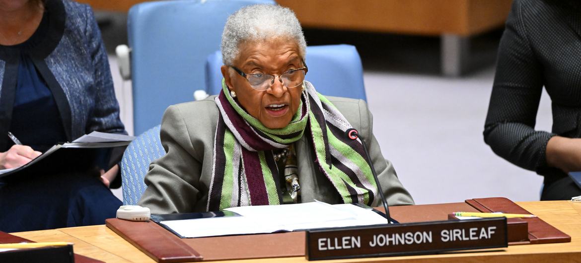 Ellen Johnson Sirleaf, the former President of Liberia, addresses the Security Council meeting on the maintenance of international peace and security.