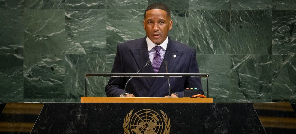 President Duma Gideon Boko of Botswana addresses the general debate of the General Assembly's 80th session. President Duma Gideon Boko of Botswana addresses the general debate of the General Assembly's 80th session.