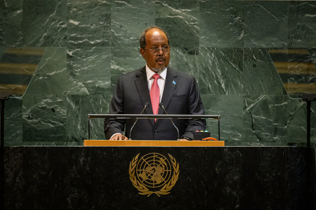 Hassan Sheikh Mohamud, Rais wa Somalia akihutubia mjadala mkuu wa mkutano wa 80 wa Baraza Kuu la UN