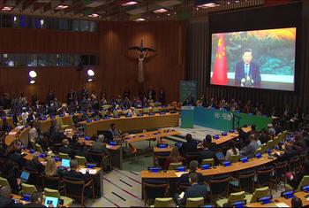 联合国秘书长在纽约举行的联合国安理会会议上发表讲话。