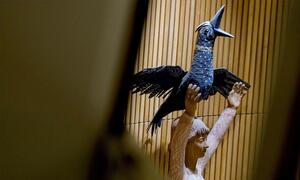 A view of a statue symbolizing Mankind and Hope, which is part of the decoration of the Trusteeship Council Chamber at UN Headquarters. 