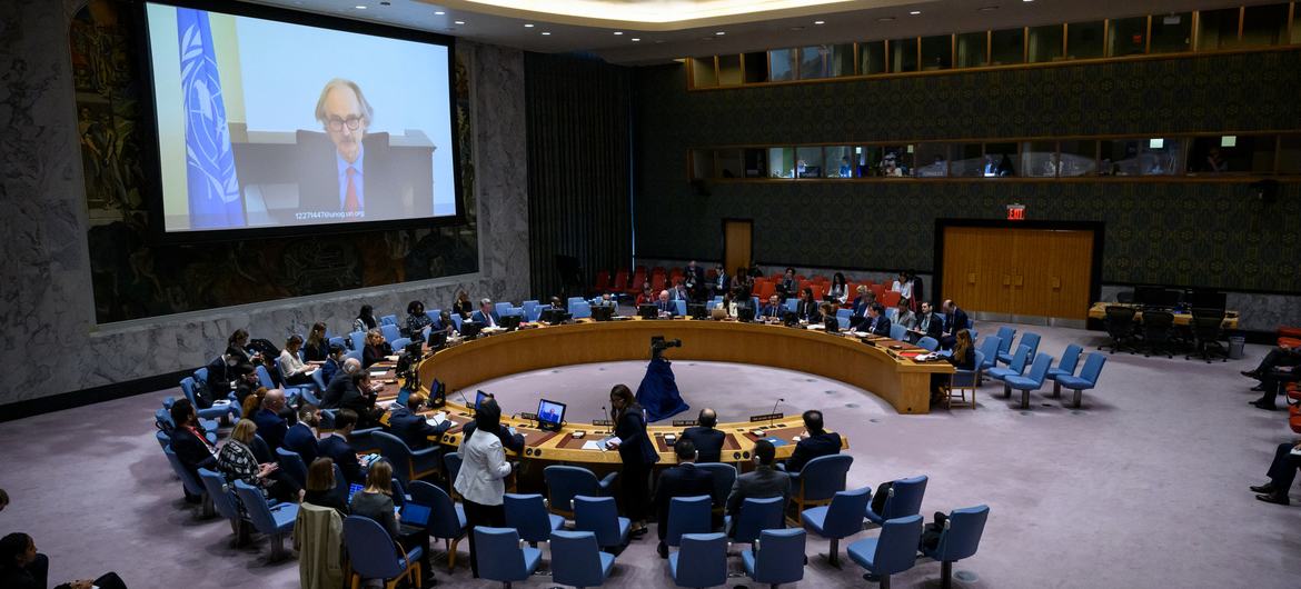 Geir O. Pedersen, Envoyé spécial de l'ONU pour la Syrie, fait un exposé devant le Conseil de sécurité.