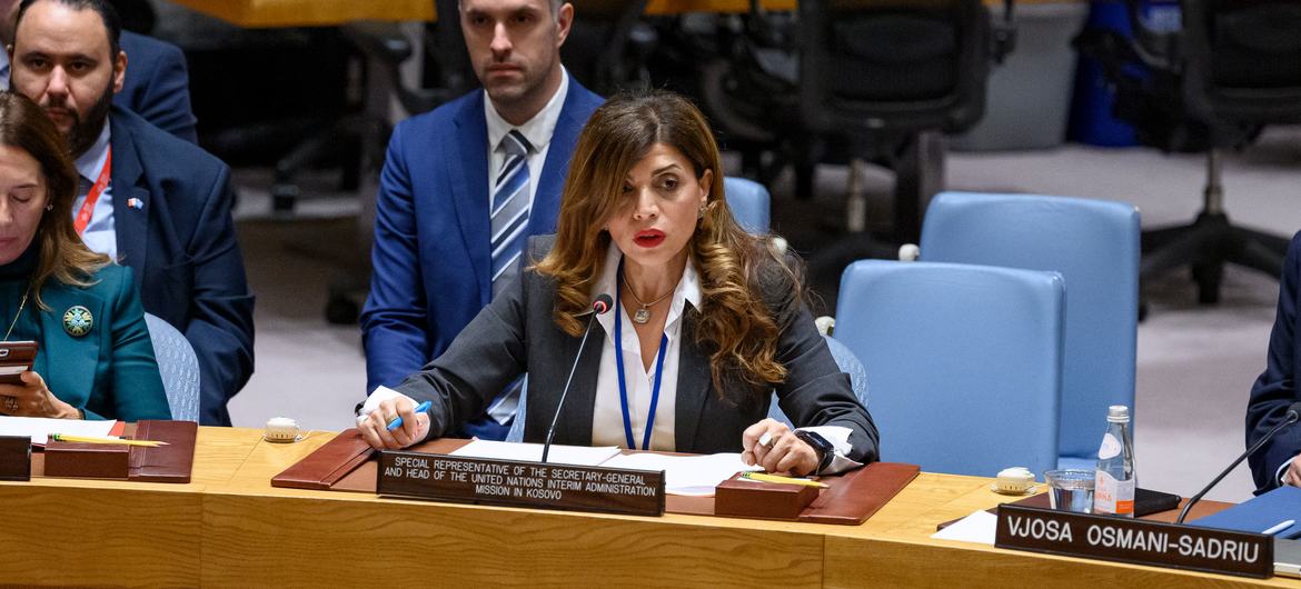 Caroline Ziadeh, Special Representative of the Secretary-General and Head of the UN Interim Administration Mission in Kosovo, briefs members of the Security Council.