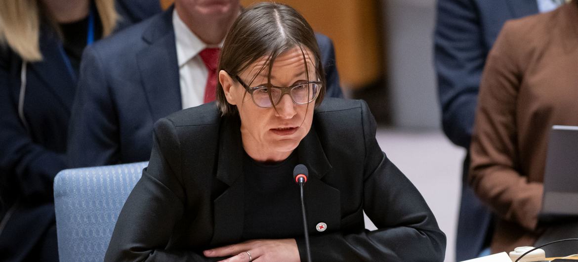 Mirjana Spoljaric Egger, President of the International Committee of the Red Cross, briefs the UN Security Council meeting on Women’s Participation in International Peace and Security.