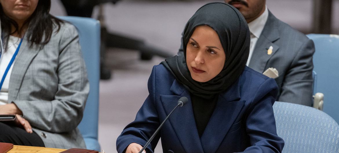 Ambassador Alya Ahmed Saif Al-Thani of Qatar addresses the Security Council meeting on the situation in the Middle East, including the Palestinian question.