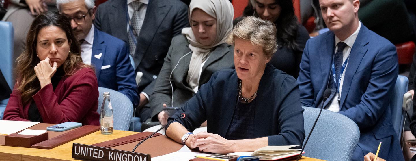 L'Ambassadeur Barbara Woodward du Royaume-Uni s'adresse au Conseil de sécurité.