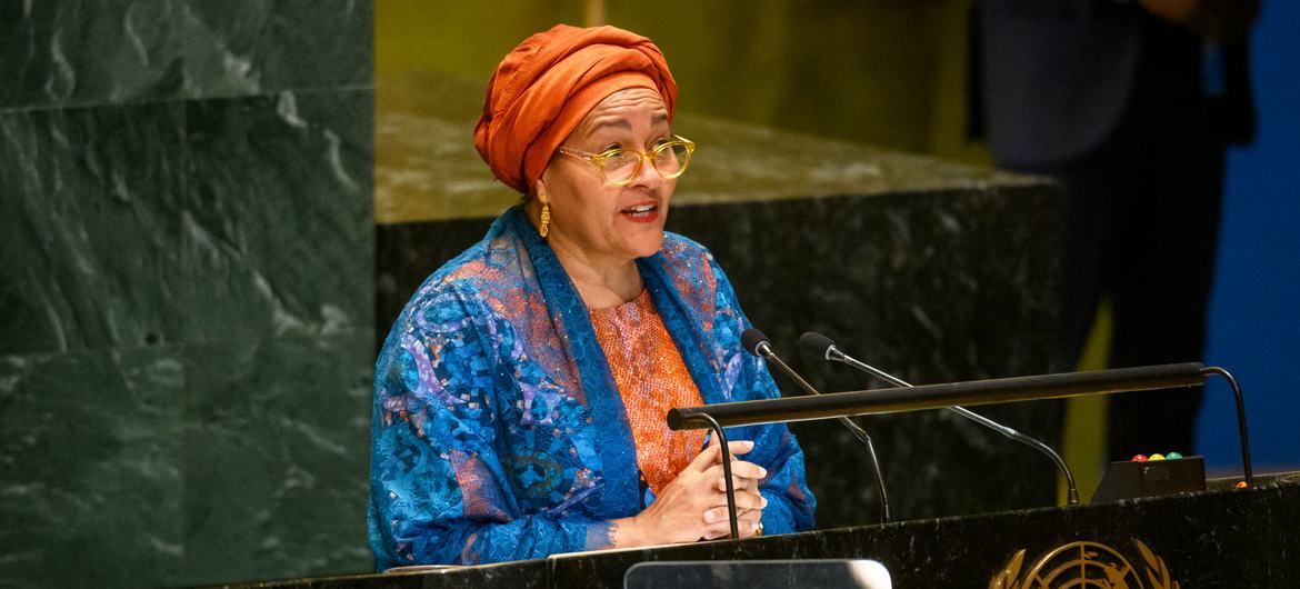 Deputy Secretary-General Amina J. Mohammed addresses the General Assembly high-level meeting to mark the 25th anniversary of The International Day for Elimination of Violence Against Women.