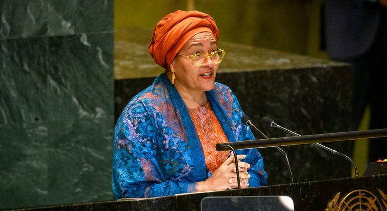 Deputy Secretary-General Amina J. Mohammed addresses the General Assembly high-level meeting to mark the 25th anniversary of The International Day for Elimination of Violence Against Women.