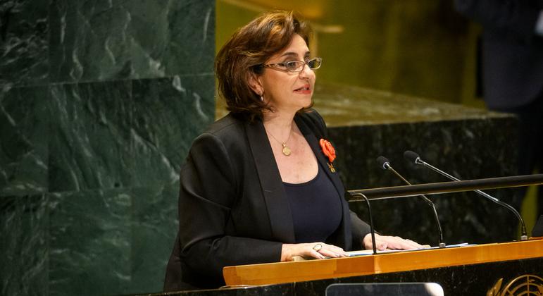 Sima Sami Bahous, Executive Director of UN-Women, addresses the General Assembly high-level meeting to mark the 25th anniversary of The International Day for Elimination of Violence Against Women.