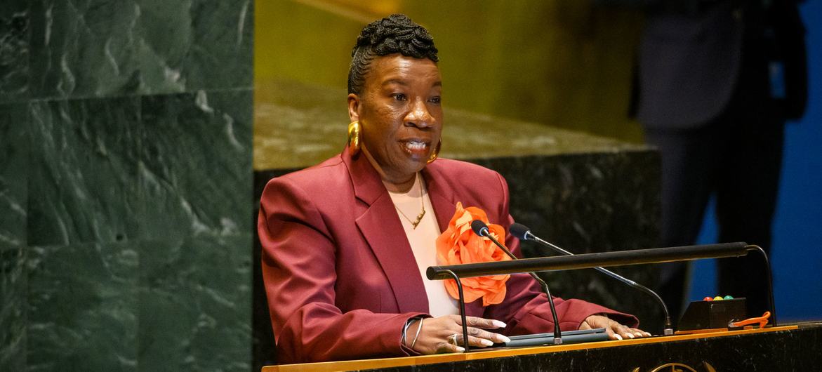 Tarana J. Burke, Chief Vision Officer for "Me Too" International, addresses the General Assembly high-level meeting to mark the 25th anniversary of The International Day for Elimination of Violence Against Women.