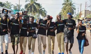 A group of young U-reporters in the Ivory Coast. U-Report is a social platform created by UNICEF, available via SMS, Facebook and Twitter where young people express their opinion and be positive agents of change in their communities.