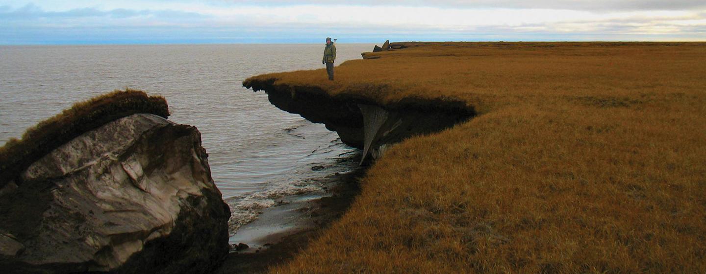 L'érosion du pergélisol sur la côte arctique de l'Alaska.