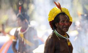 Indigenous people of the Yanomami ethnic group, in a camp in Brasília, capital of Brazil, in 2018.