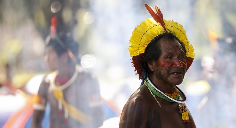  Indígenas Yanomami chegam para o Acampamento Terra Livre, em Brasília, em 2018