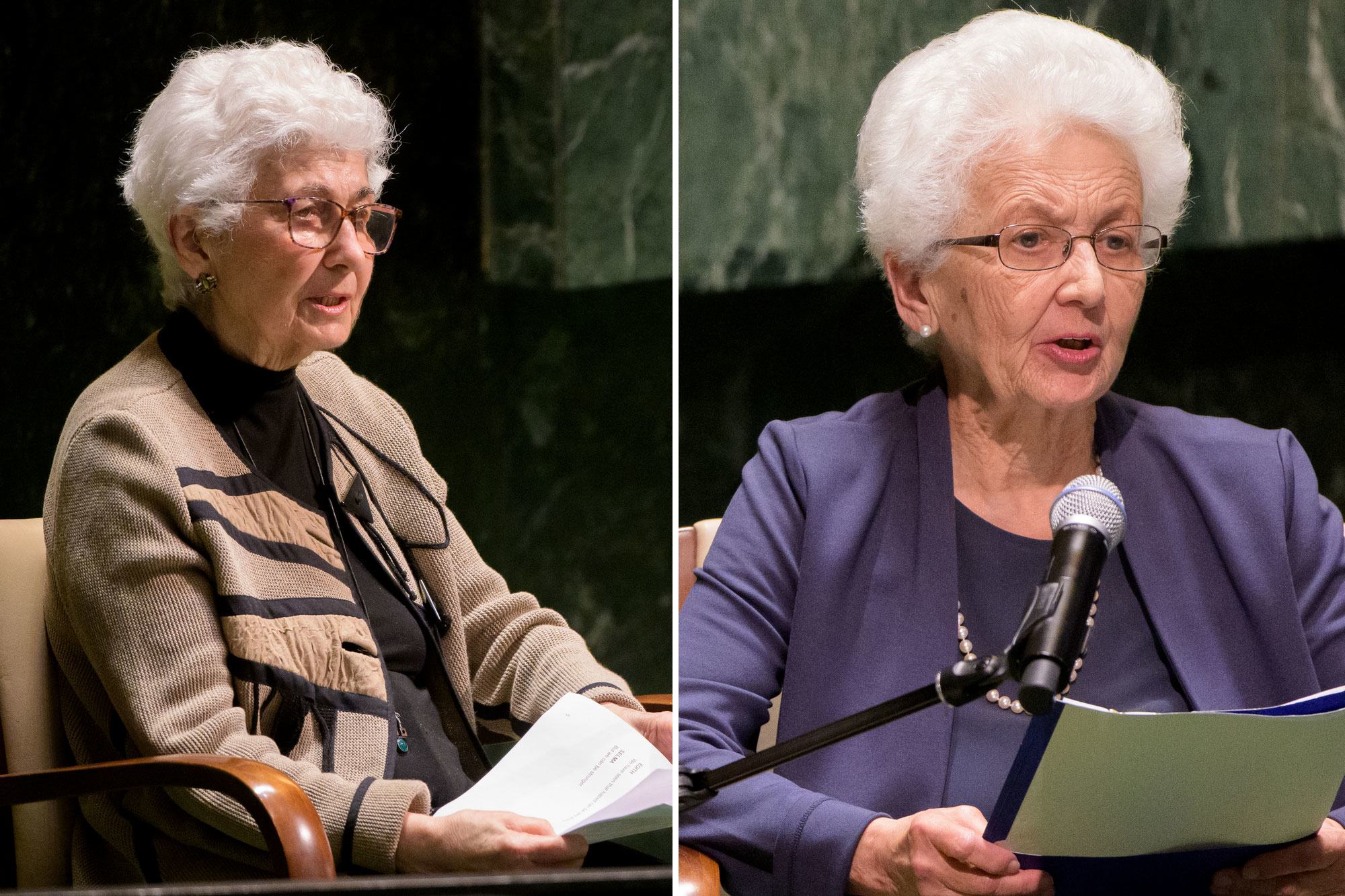 Les sœurs Selma Tennenbaum Rossen et Edith Tennenbaum Shapiro, survivantes de Pologne, s'adressent à la cérémonie de commémoration de l'Holocauste des Nations Unies, organisée à l'occasion de la Journée internationale de commémoration en mémoire des vict…