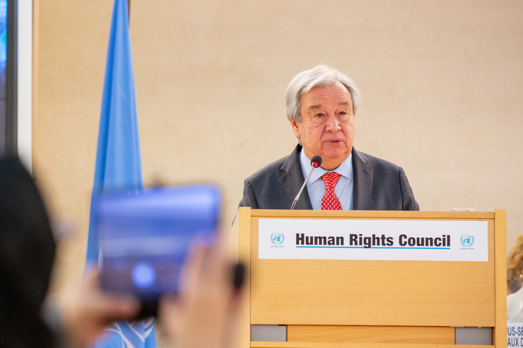 UN Secretary-General António Guterres addresses the 55th session of the Human Rights Council.