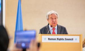 Генеральный секретарь ООН Антониу Гутерриш выступает на 55-й сессии Совета по правам человека.