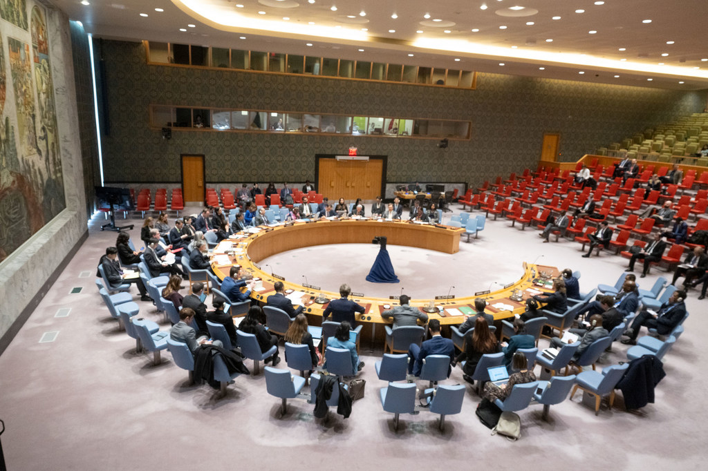 Mtazamo mpana wa chumba cha Baraza la Usalama la Umoja wa Mataifa wakati wanachama wanakutana kuhusu Sudan na Sudan Kusini.