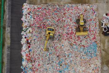Aerial view of landfill site in Osaki, Japan