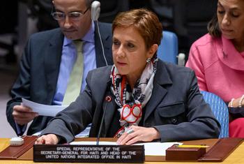 María Isabel Salvador, Special Representative and head of the UN Integrated Office in Haiti (BINUH), briefs members of the Security Council on the situation in the country.