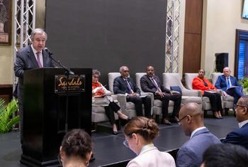 联合国秘书长古特雷斯在安提瓜和巴布达出席小岛屿发展中国家全球商业网络论坛。