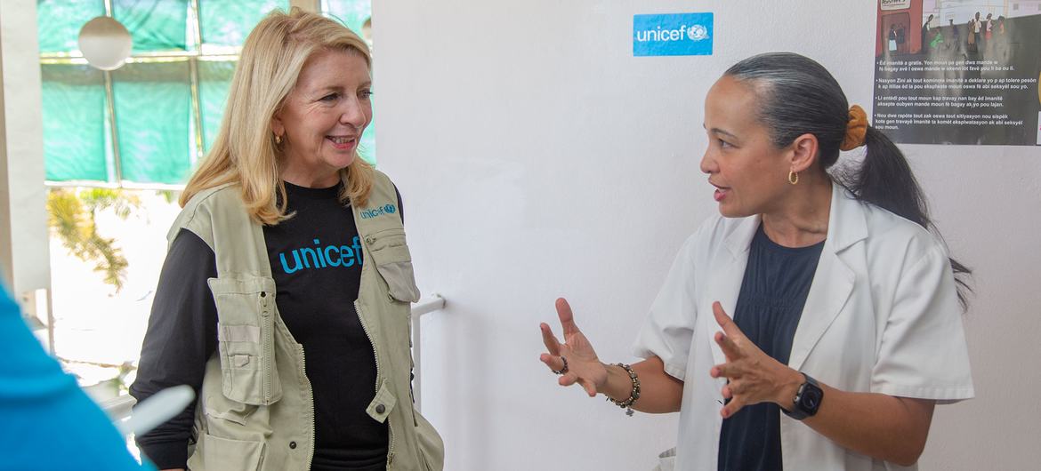 UNICEF Executive Director Catherine Russell  visits a health centre in Port-au-Prince, Haiti.