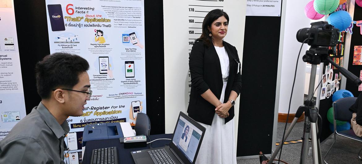 A participant at the Ministerial Conference on Civil Registration and Vital Statistics (CRVS) in Bangkok takes part in a demonstration at the Thai digital ID and verification exhibition booth. A participant at the Ministerial Conference on Civil Registration and Vital Statistics (CRVS) in Bangkok takes part in a demonstration at the Thai digital ID and verification exhibition booth.