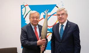 UN Secretary-General António Guterres (left) and Thomas Bach, President of the International Olympic Committee (IOC), in Paris ahead of the opening of the Paris 2024 Summer Olympic Games.