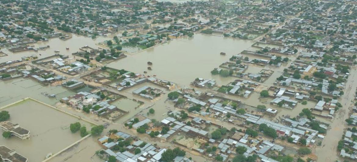 Pemandangan N'djamena dari udara setelah hujan lebat pada Agustus 2022.
