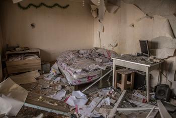 基辅一间被炸毁的卧室。